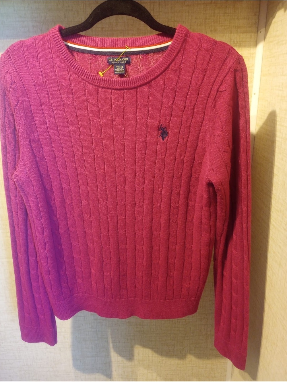 U.S. Polo Assn. Cable Crew Sweater - Raspberry Pink - Picture 4 of 12